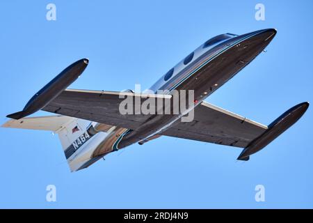 Palm Springs, California, USA. 16th Feb, 2019. Learjet N464CL famous for flying countless move stars, rock stars and dignitaries. Aviation icon, Clay Lacy retiring it to the Palm Springs Air Museum. (Credit Image: © Ian L. Sitren/ZUMA Press Wire) EDITORIAL USAGE ONLY! Not for Commercial USAGE! Stock Photo