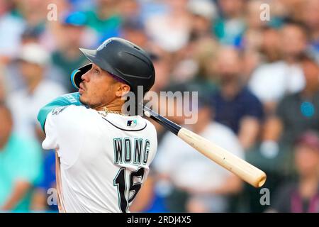 Seattle Mariners' Kolten Wong follows through during a baseball game  against the Washington Nationals, Tuesday, June 27, 2023, in Seattle. (AP  Photo/Lindsey Wasson Stock Photo - Alamy