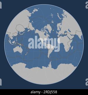 Shape of the Cocos tectonic plate on the world contour map map in the Lagrange Oblique projection centered meridionally and latitudinally. Boundaries Stock Vector