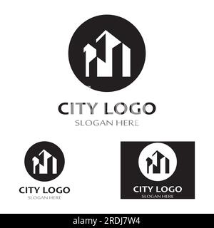 city ​​skyline, city silhouette, modern city, and city center. With logo design concept, icon and symbol Stock Vector