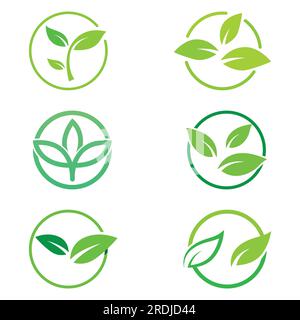 Green leaf logo. Vector design of gardens, plants and nature. Stock Vector