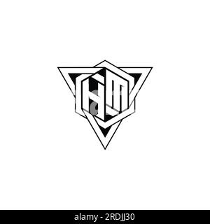HM Logo monogram letter with triangle shape slice isolated outline ...