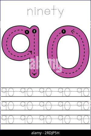cute number 1- 100 tracing worksheets for kids and adults Stock Vector