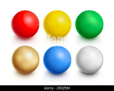 Collection of colorful glossy spheres isolated on white. 3d render Stock Photo