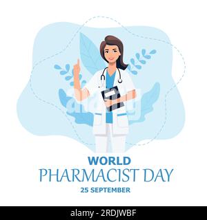 World Pharmacists Day Which Is Held on September 25th. Doctor, Medicine and Pills Concept. For Background, Banner or Poster Landing Page Vector Illust Stock Vector