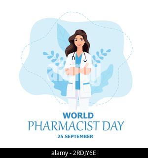 World Pharmacists Day Which Is Held on September 25th. Doctor, Medicine and Pills Concept. For Background, Banner or Poster Landing Page Vector Illust Stock Vector