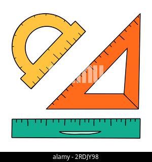 School rulers cartoon in doodle retro style. Back to school stationery element bold bright. Classic supplies for children education or office work Stock Vector