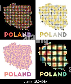 Poland map. Collection of maps of Poland in dotted style. Borders of the country filled with rectangles for your design. Vector illustration. Stock Vector
