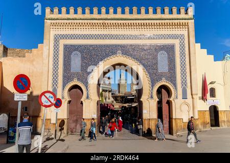 Bab Bou Jeloud gate (Blue Gate) in Fez, Morocco Stock Photo