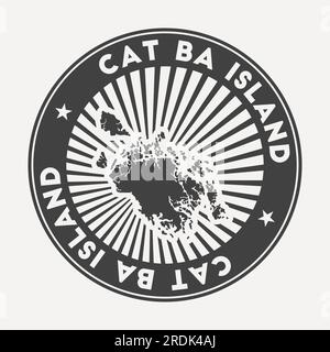 Cat Ba Island round logo. Vintage travel badge with the circular name and map, vector illustration. Stock Vector