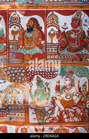 16th Century Nayak murals fresco paintings in Thillai Nataraja Temple ceiling, Chidambaram, Tamil Nadu, South India, India, Asia Stock Photo