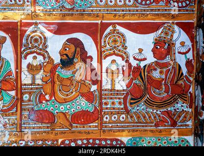 16th Century Nayak murals fresco paintings in Thillai Nataraja Temple ceiling, Chidambaram, Tamil Nadu, South India, India, Asia Stock Photo