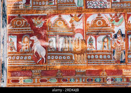 16th Century Nayak murals fresco paintings in Thillai Nataraja Temple ceiling, Chidambaram, Tamil Nadu, South India, India, Asia Stock Photo