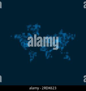 The World dotted glowing map. Shape of the world with blue bright bulbs. Vector illustration. Stock Vector