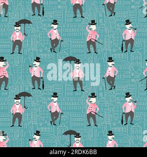 Seamless pattern with funny victorian gentlemen. Stock Vector
