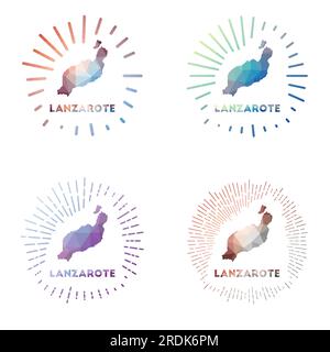 Lanzarote low poly sunburst set. Logo of island in geometric polygonal style. Vector illustration. Stock Vector