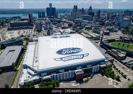 June 11, 2021, Detroit, Michigan, USA: Ford Field is a domed American football stadium located in Downtown Detroit. It primarily serves as the home Stock Photo