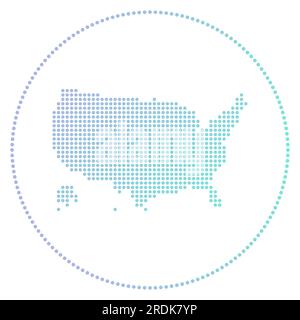 USA digital badge. Dotted style map of USA in circle. Tech icon of the country with gradiented dots. Stylish vector illustration. Stock Vector