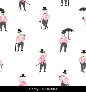 Seamless pattern with victorian gentlemen. Vector background with characters. Stock Vector