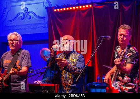 Comedian Keith Allen performs with The Blockheads at Bush Hall in London in July 2023 Stock Photo