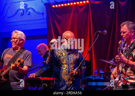 Comedian Keith Allen performs with The Blockheads at Bush Hall in London in July 2023 Stock Photo