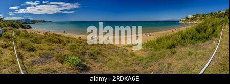 Platja Llarga (long beach) in Salou, with the natural dunes of the coastline with Mediterranean vegetation, on the Costa Daurada coast Tarragona Spain Stock Photo