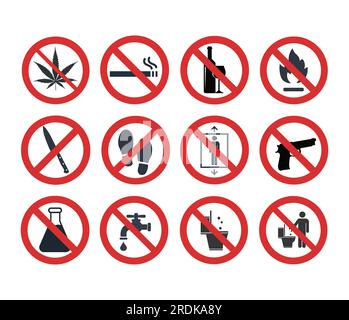 Set of 12 prohibited symbols. Vector Illustration. Stock Vector