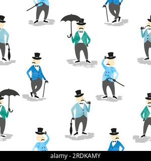 Seamless vector pattern with funny victorian gentlemen. Stock Vector