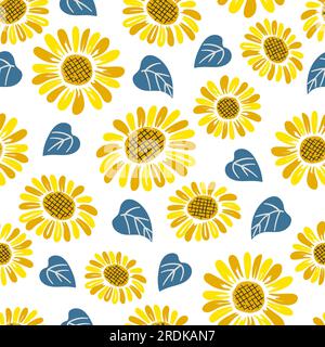 Seamless doodle sunflower pattern. Stock Vector