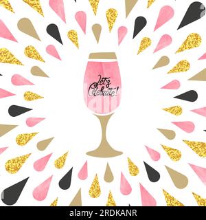 Celebration circle background with drops and champagne glass. Stock Vector