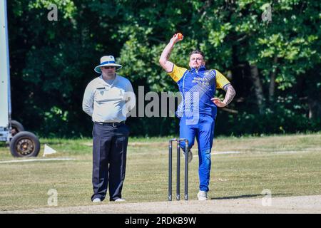 Clydach, Wales. 3 June 2023. Jack Todd of Clydach bowling during the South Wales Premier Cricket League Division Two match between Clydach and Chepstow at Waverley Park in Clydach, Wales, UK on 3 June 2023. Credit: Duncan Thomas/Majestic Media. Stock Photo