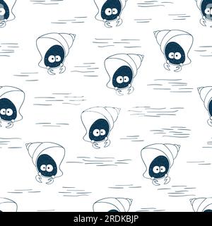 Seamless sea pattern with cute crab. Vector background. Stock Vector