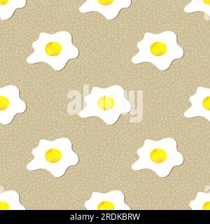 Seamless scrambled eggs pattern. Vector background with fried egg Stock Vector