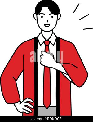 Man wearing a red happi coat with his hands on his hips, Vector ...