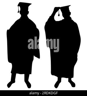 Vector silhouettes of two people Graduation celebration event. Isolated ...