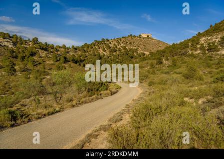 Hermitage and monastery of San Salvador on the summit of the same name (Bajo Cinca, Huesca, Aragon, Spain) ESP: Ermita monasterio de San Salvador Stock Photo