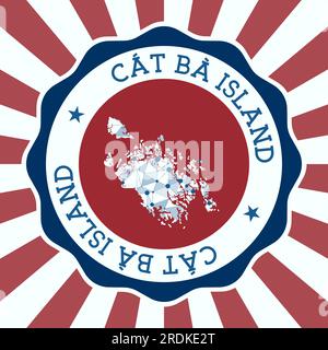 Cat Ba Island Badge. Round logo of island with triangular mesh map and radial rays. EPS10 Vector. Stock Vector