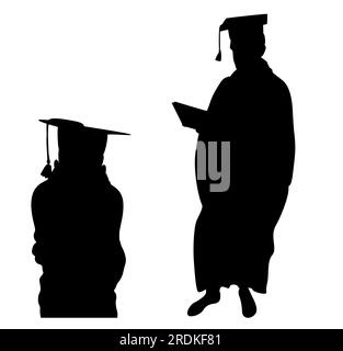 Vector silhouettes of two people Graduation celebration event. Isolated ...