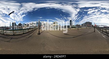 360 degree panoramic view of The elevated Control Cab on the swing span of Pyrmont Bridge, Darling Harbour, Sydney