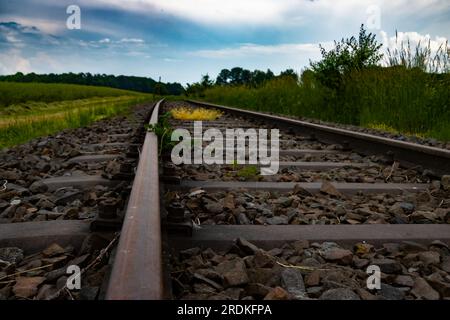 Low angle view of abandoned railroad tracks Stock Photo