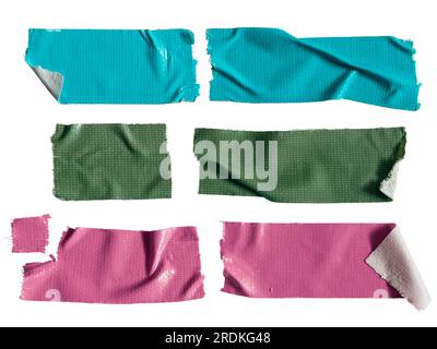 Blue, green and pink cloth tape on isolated white background with clipping path Stock Photo