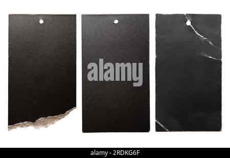 Black paper product label price tag on white background with clipping path Stock Photo