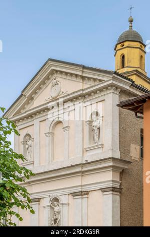 The facade of the church of San Michele, Brusino Arsizio, Switzerland Stock Photo
