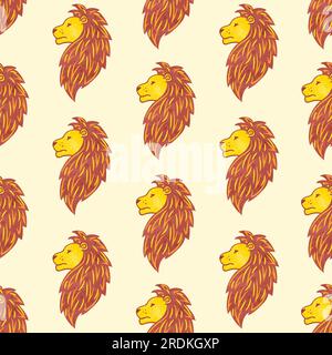 Seamles pattern with lion heads. Vector illustration. Stock Vector