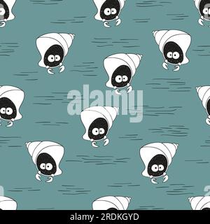 Seamless sea pattern with cute crab. Stock Vector