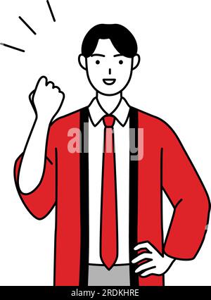 Man wearing a red happi coat tapping his chest, Vector Illustration ...