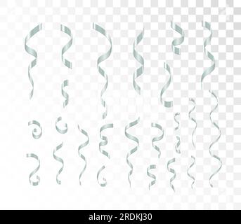 Curly ribbon serpentine confetti. Silver streamers set on