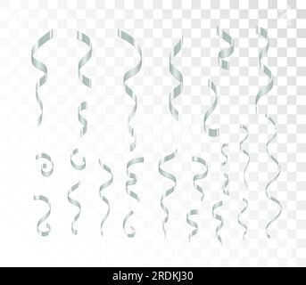 Silver streamers set. Silver serpentine ribbons, isolated on