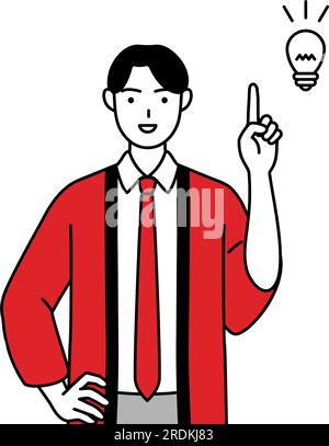 Man wearing a red happi coat with his hands on his hips, Vector ...