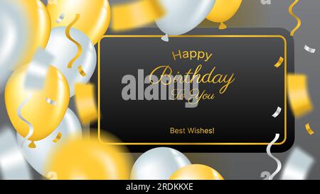 birthday background vector design with balloons and confetti in gold and white color Stock Vector